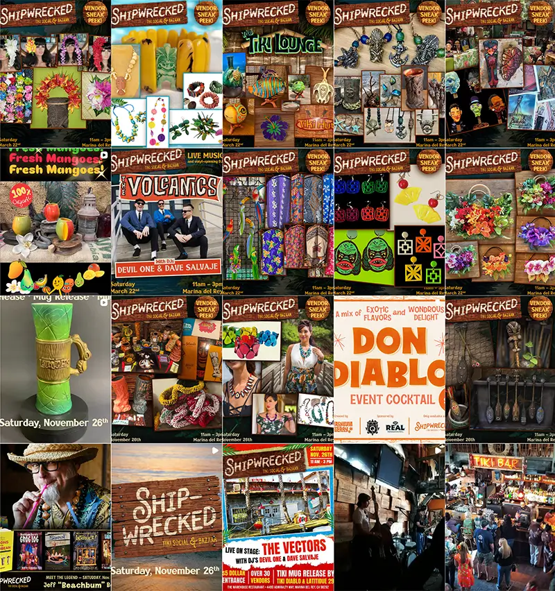 A sample grid view of the Shipwrecked Instagram account